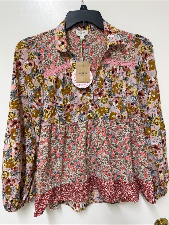 Umgee Tops - Umgee Pink Floral Patchwork Blouse